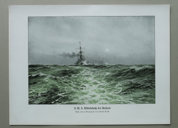 Marine / S.M.S. WITTELSBACH bei Totland / Kriegsschiff / 1914-1918 / 1920er Jahre / 1. Weltkrieg 1.WK WWI / Patriotik Kunst Druck